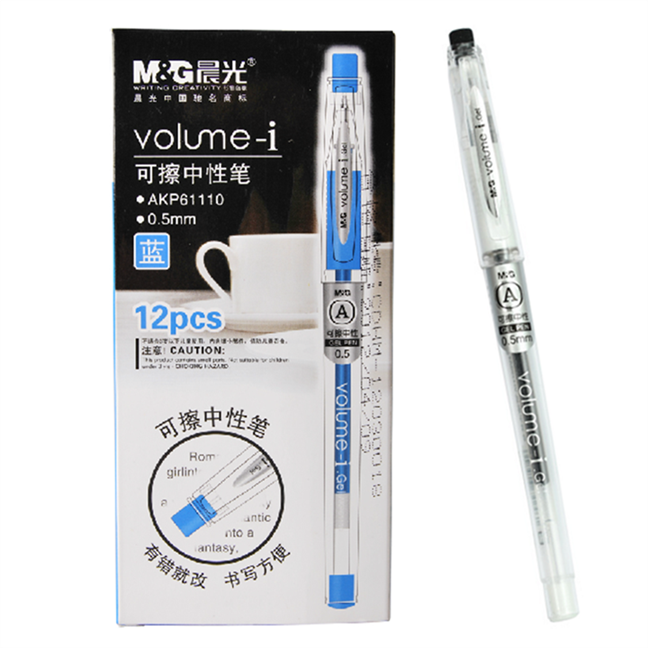晨光(M-G)文具0.5mm中性笔 热可擦子弹头签字笔学生水笔AKP6111512支/盒AKP61110蓝色