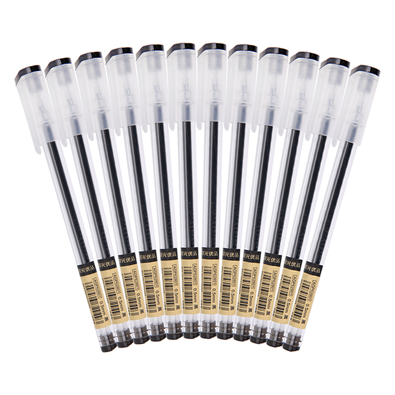 晨光(M&G)文具0.5mm黑色中性笔 葫芦头透明笔杆签字笔优品系列水笔12支/盒AGP62801