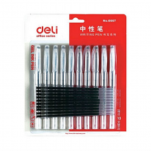 得力 6667 签字笔中性笔水笔 0.5mm 10支+10支芯/卡 (单位:卡) 黑色