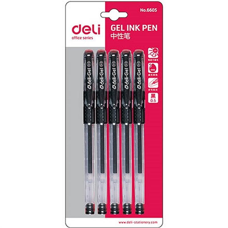 得力 6605 签字笔中性笔 0.5mm 5支/卡 (单位:卡) 黑色