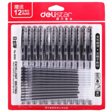 得力 6608 签字笔中性笔水笔 0.5mm 12支+12芯/卡 (单位:卡) 黑色
