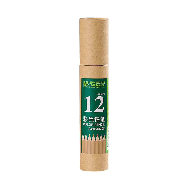 晨光(M&G)12色木质彩铅 儿童画笔彩色铅笔学生填色笔套装(牛皮纸筒装)12支/筒AWP34308