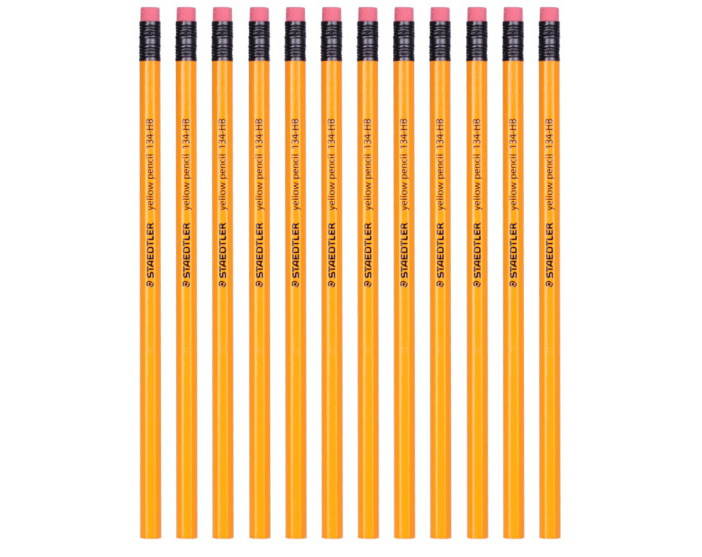 施德楼（STAEDTLER）铅笔六角黄杆日常书写笔带橡皮头12支134-HB