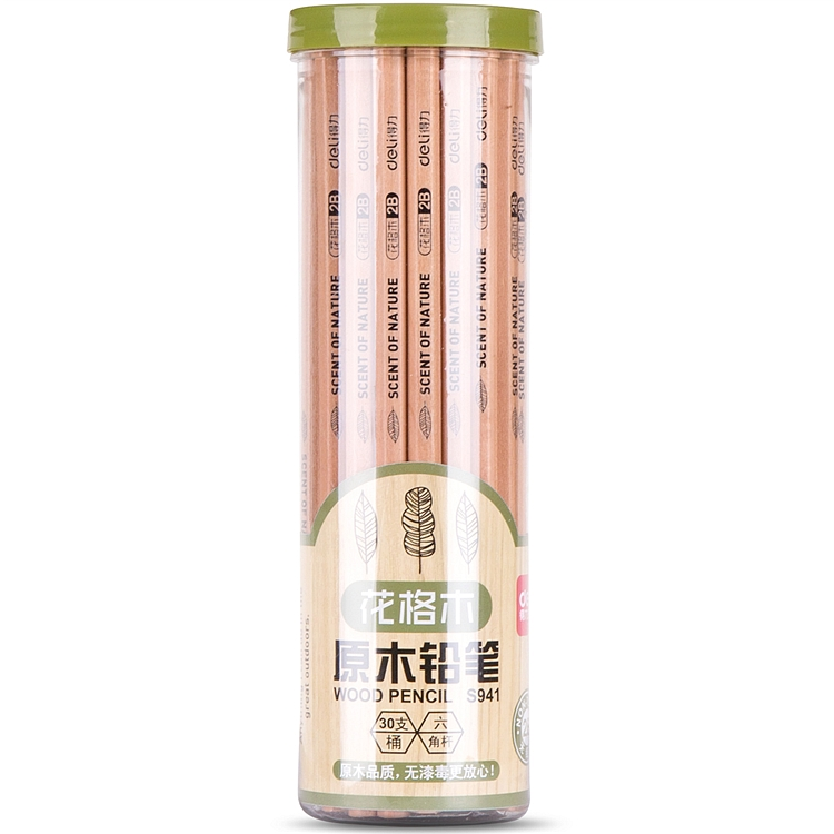 得力 S941 原木铅笔 2B 30支/筒 （单位：筒） 原木色