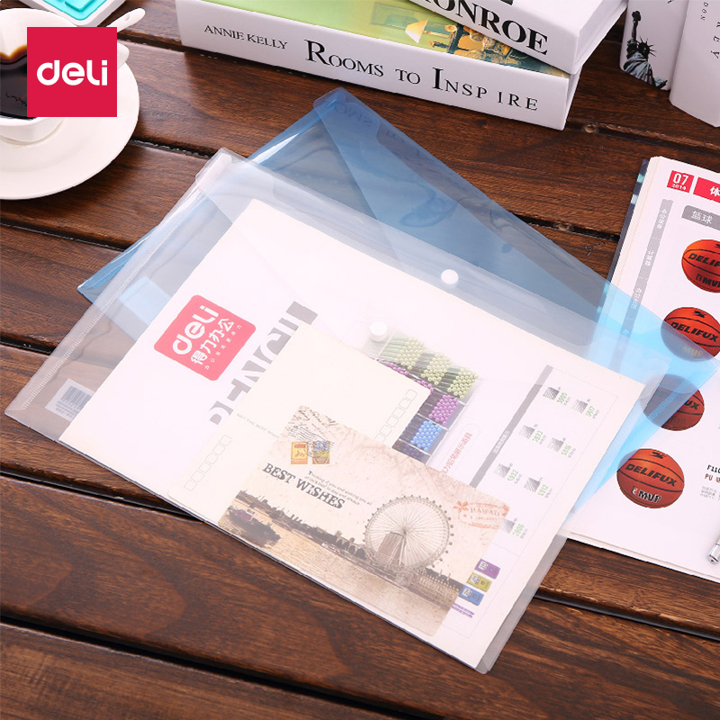 得力 (deli) 办公用品 a4纸透明文件袋 A4档案袋资料袋 按扣5505-10个按扣5505-10个颜色随机