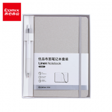 齐心（Comix）简约棉麻布面笔记本子/记事本/日记本礼盒套装(配按动中性笔)A5/122张灰C5904T