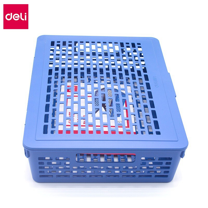 得力（deli）923/929文件篮带盖子 公文篮发票票据篮文件筐文件架蓝色办公用品340*253*88mm/923有盖蓝色
